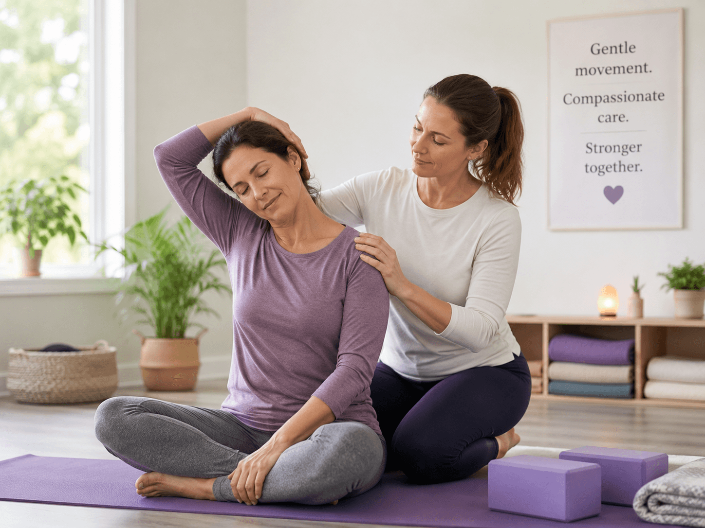Stretching with a partner for fibromyalgia support